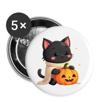Halloween Cat with Halloween Pumpkin - Buttons large 2.2''/56 mm (5-pack) - white - Front