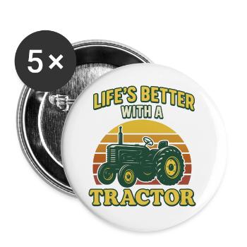 La vie est meilleure avec un tracteur - Lot de 5 grands badges (56 mm) - blanc - Devant