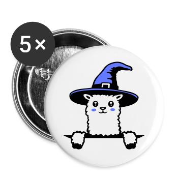 Llama Wizard Cute Look Magical Witch Hat Cute - Buttons large 2.2''/56 mm (5-pack) - white - Front