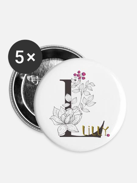 Buchstabe L Lilly - Buttons groß 56 mm (5er Pack) - Weiß