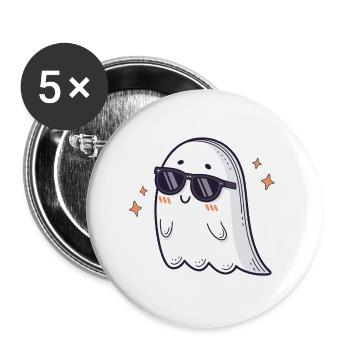 Retro ghost kawaii black glasses - Buttons large 2.2''/56 mm (5-pack) - white - Front