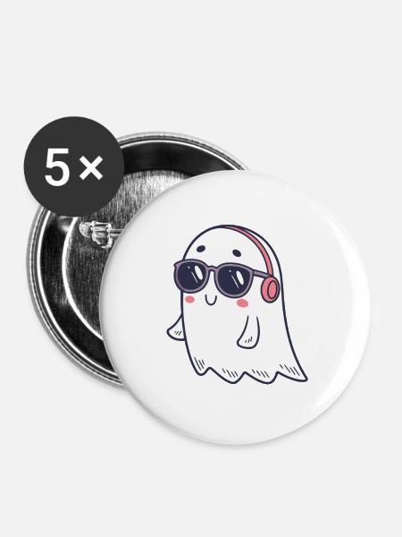 Süße Ghost DJ Brille - Buttons groß 56 mm (5er Pack) - Weiß