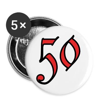 50. 50 JAHRE. 50-JÄHRIGES JUBILÄUM. 50-JÄHRIGES JUBILÄUM. - Buttons groß 56 mm (5er Pack) - Weiß - Vorne
