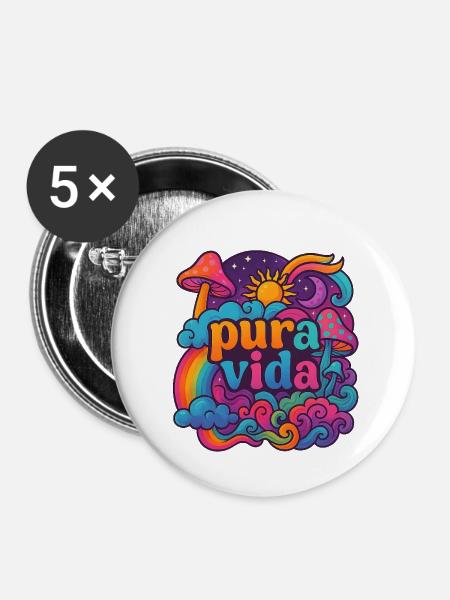Pura Vida - Buttons groß 56 mm (5er Pack) - Weiß