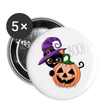 Pumpkin Boo Hexenkatze - Buttons groß 56 mm (5er Pack) - Weiß - Vorne