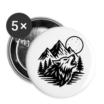 Loup de pleine lune - Lot de 5 grands badges (56 mm) - blanc - Devant