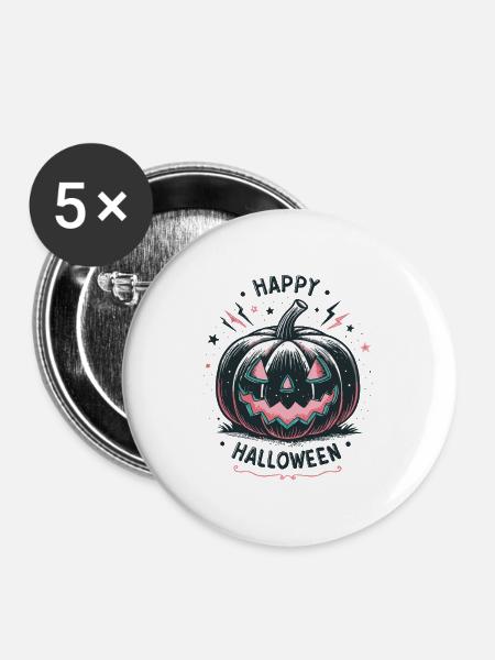 Kürbis Jack-o-Glow Halloween - Buttons groß 56 mm (5er Pack) - Weiß