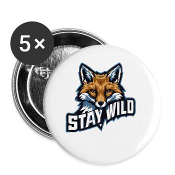 STAY WILD – Natur & Abenteuer Motiv - Buttons groß 56 mm (5er Pack) - Weiß - Vorne