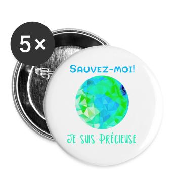 Globe Géométrique Bleu Vert Sauvez moi! - Lot de 5 grands badges (56 mm) - blanc - Devant