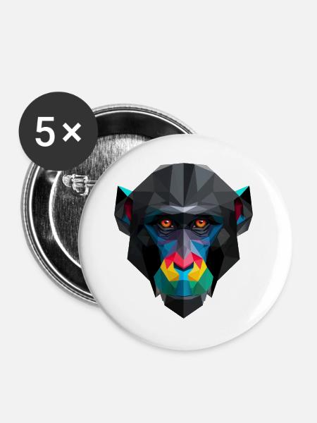 Farbiges Low-Poly Affenporträt - Buttons groß 56 mm (5er Pack) - Weiß
