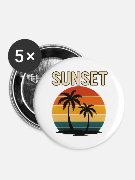 Sunset Palm Retro Glow - Buttons groß 56 mm (5er Pack) - Weiß
