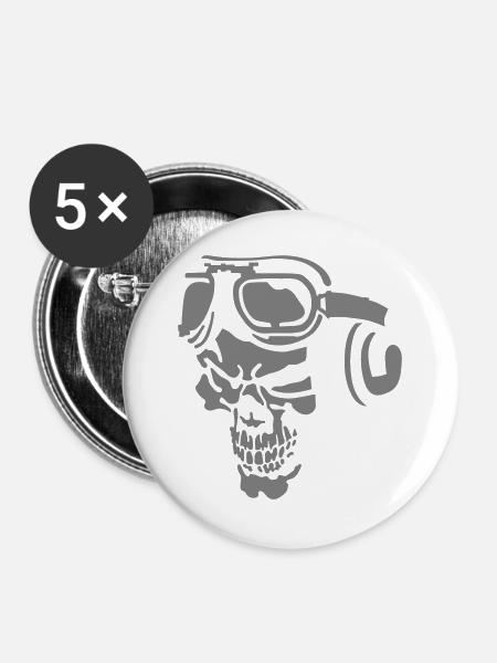Skull Pilot - Buttons groß 56 mm (5er Pack) - Weiß