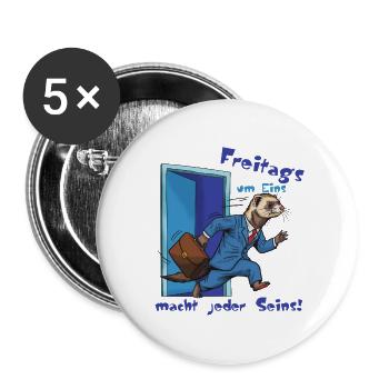Freitagsferret im Anzug. Endlich Wochenende! - Buttons groß 56 mm (5er Pack) - Weiß - Vorne