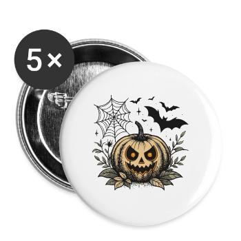 Böser Halloween-Kürbis - Buttons groß 56 mm (5er Pack) - Weiß - Vorne