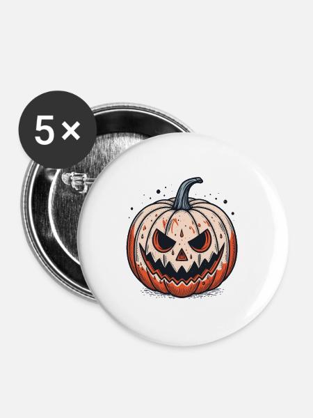 Gruseliger Jackolantern Kürbis - Buttons groß 56 mm (5er Pack) - Weiß