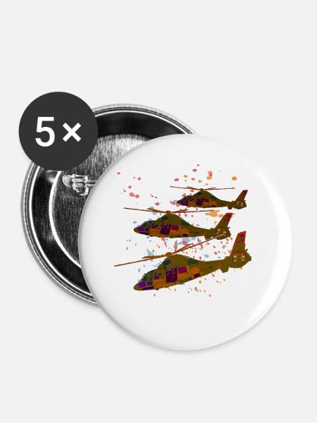 Hubschrauber - Buttons groß 56 mm (5er Pack) - Weiß