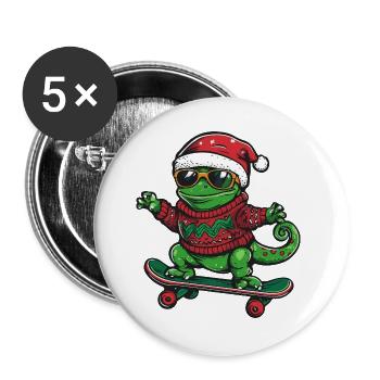 Caméléon Noël drôle - Lot de 5 grands badges (56 mm) - blanc - Devant