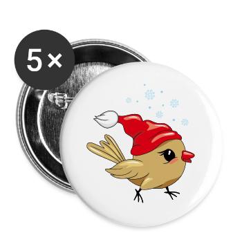 Cute happy birdie in Christmas hat - Buttons large 2.2''/56 mm (5-pack) - white - Front