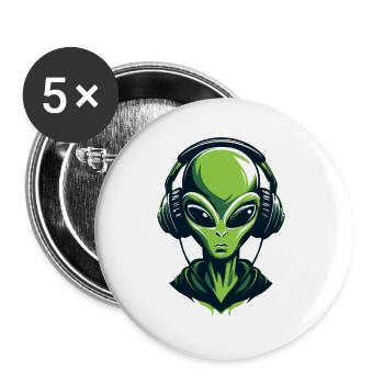 Alien mit Kopfhörern – Minimalistic Techno design - Buttons groß 56 mm (5er Pack) - Weiß - Vorne