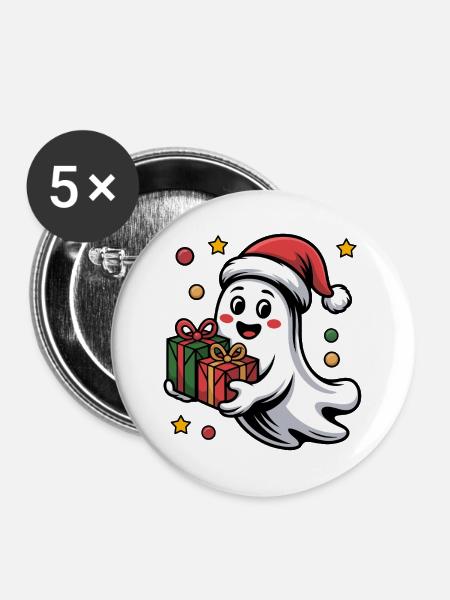 Weihnachtsgeist mit Geschenk - Buttons groß 56 mm (5er Pack) - Weiß