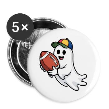 Fantôme avec ballon de football et casquette colorée - Lot de 5 grands badges (56 mm) - blanc - Devant
