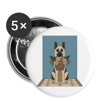 Flower basket dog: German Shepherd - Buttons large 2.2''/56 mm (5-pack) - white - Front