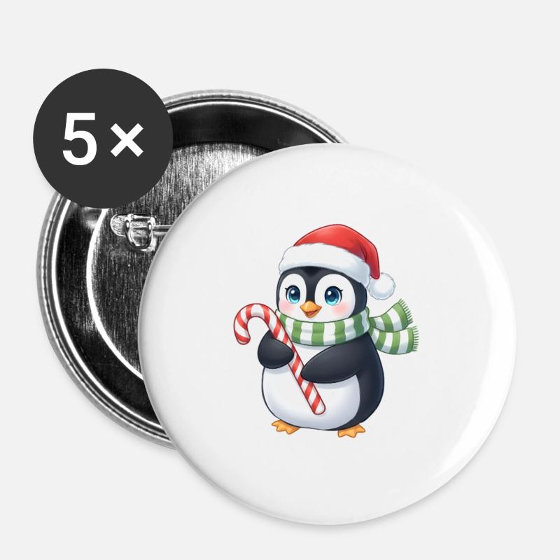 Weihnachtspinguin - eine tolle Geschenkidee - Buttons groß 56 mm (5er Pack) - Weiß