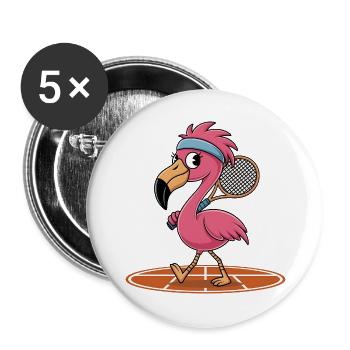 Flamingo tennis player with racket on court - Buttons large 2.2''/56 mm (5-pack) - white - Front