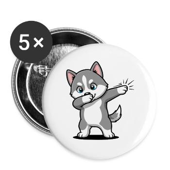 Dabbing Husky – Funny Dog in Cartoon Style - Buttons large 2.2''/56 mm (5-pack) - white - Front