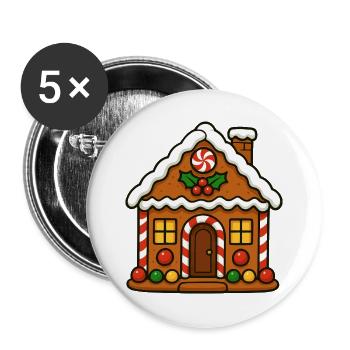 Maison en pain d’épices avec motif canne à sucre - Lot de 5 grands badges (56 mm) - blanc - Devant