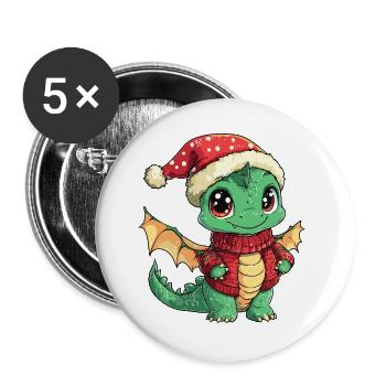 Noël du dragon - Lot de 5 grands badges (56 mm) - blanc - Devant