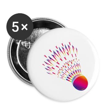 Colourful badminton – dynamic badminton motif - Buttons large 2.2''/56 mm (5-pack) - white - Front