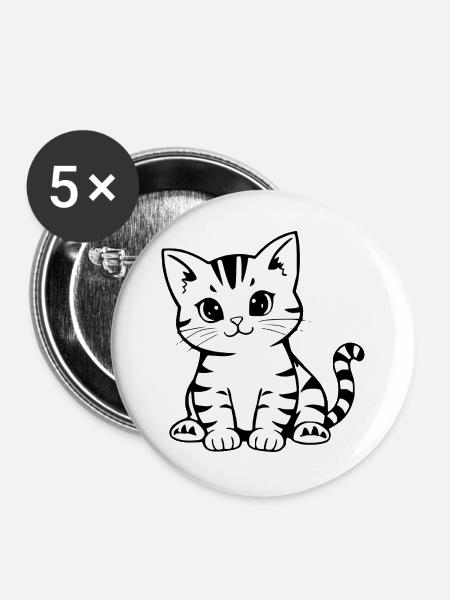 Katze Kätzchen Katzenshirt Katzen T-shirt Geschenk - Buttons groß 56 mm (5er Pack) - Weiß