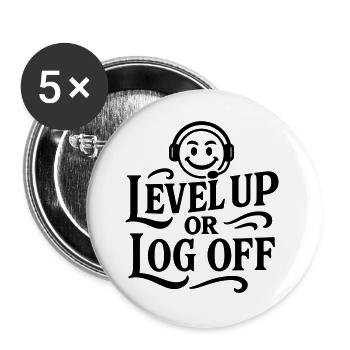 Level Up Chemise rétro Smiley Gamer Zocker spruch - Lot de 5 grands badges (56 mm) - blanc - Devant