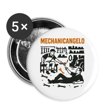 Chemise Mechanicangelo pour mécaniciens et artistes automobiles - Lot de 5 grands badges (56 mm) - blanc - Devant
