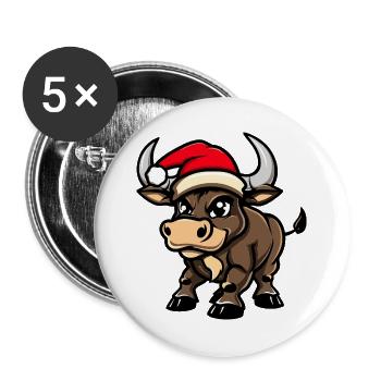 Taureau Noël - Lot de 5 grands badges (56 mm) - blanc - Devant
