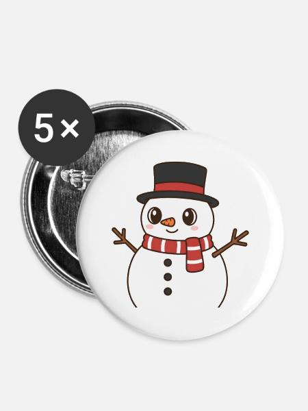 Schneemann - Buttons groß 56 mm (5er Pack) - Weiß