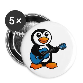 Funny Penguin with Guitar Cartoon Musician - Buttons large 2.2''/56 mm (5-pack) - white - Front