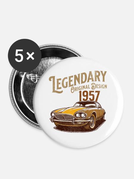 Legendäres 1957 Auto Retro Design - Buttons groß 56 mm (5er Pack) - Weiß