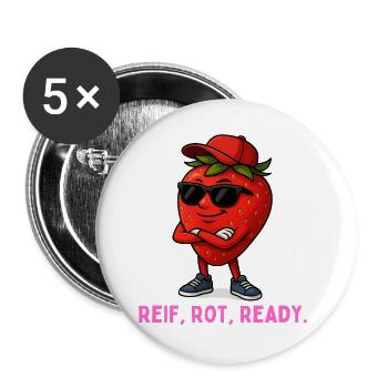 Mascotte fraise rouge mûre prête - Lot de 5 grands badges (56 mm) - blanc - Devant