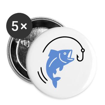 Pêche au poisson sur hameçon logo - Lot de 5 grands badges (56 mm) - blanc - Devant