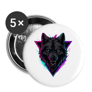 Neonwolf im Violett Pink Dreieck - Buttons groß 56 mm (5er Pack) - Weiß - Vorne