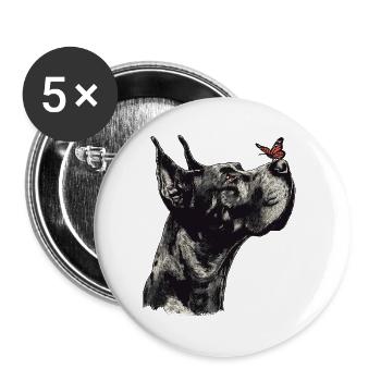 Dogge mit rotem Schmetterling - Buttons groß 56 mm (5er Pack) - Weiß - Vorne