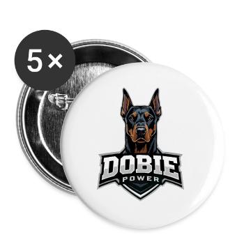 Dobie Power Doberman Motif - Buttons large 2.2''/56 mm (5-pack) - white - Front