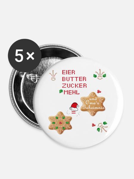 Weihnachtsplätzchen - Buttons groß 56 mm (5er Pack) - Weiß