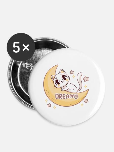 Traumhafte Mondkatze - Buttons groß 56 mm (5er Pack) - Weiß