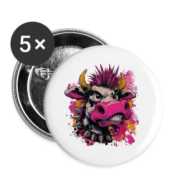 Punk Kuh – Wild und Rebellisch - Buttons groß 56 mm (5er Pack) - Weiß - Vorne