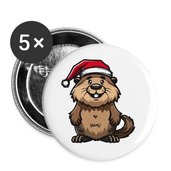 Beaver Christmas - Buttons large 2.2''/56 mm (5-pack) - white - Front