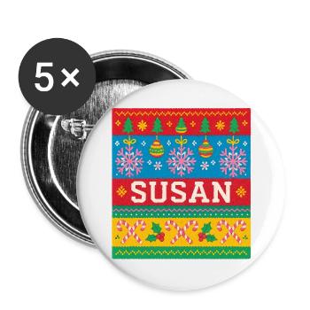 Personalisierte Susan-Weihnachtskunst - Buttons groß 56 mm (5er Pack) - Weiß - Vorne