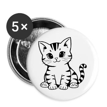 Katze Kätzchen Katzenshirt Geschenk Weihnachten - Buttons groß 56 mm (5er Pack) - Weiß - Vorne